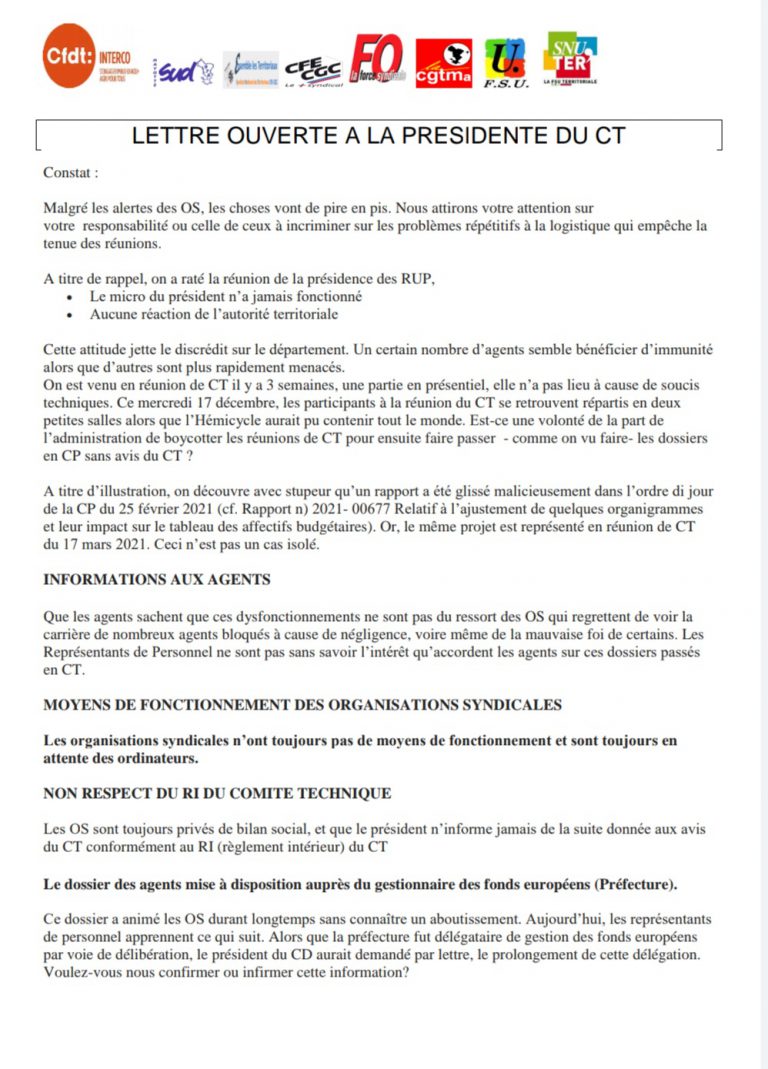 Lettre Ouverte Du Comité Technique De La Part Des Organisations ...